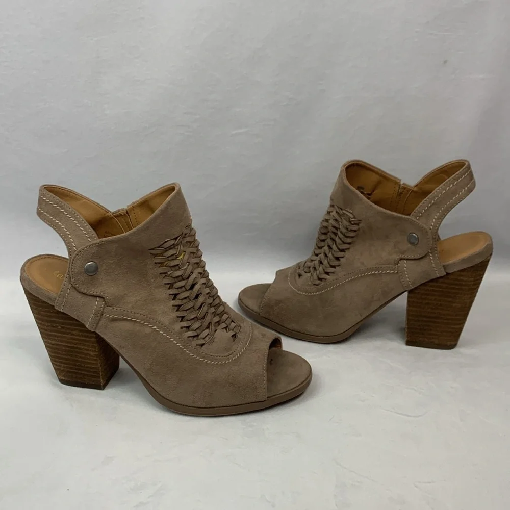 Alter’d State Mio Woven Open Toe Slip-On Sling Back Chunky Heels Taupe Size 8.5 - Picture 3 of 15